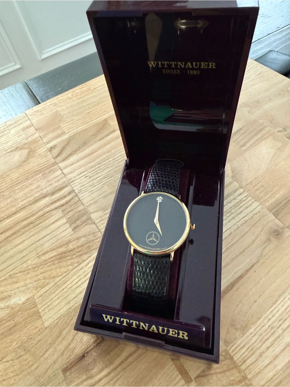 Wittnauer Longines Ultra Rare Mercedes Watch Diamond Black Dial in Original Box